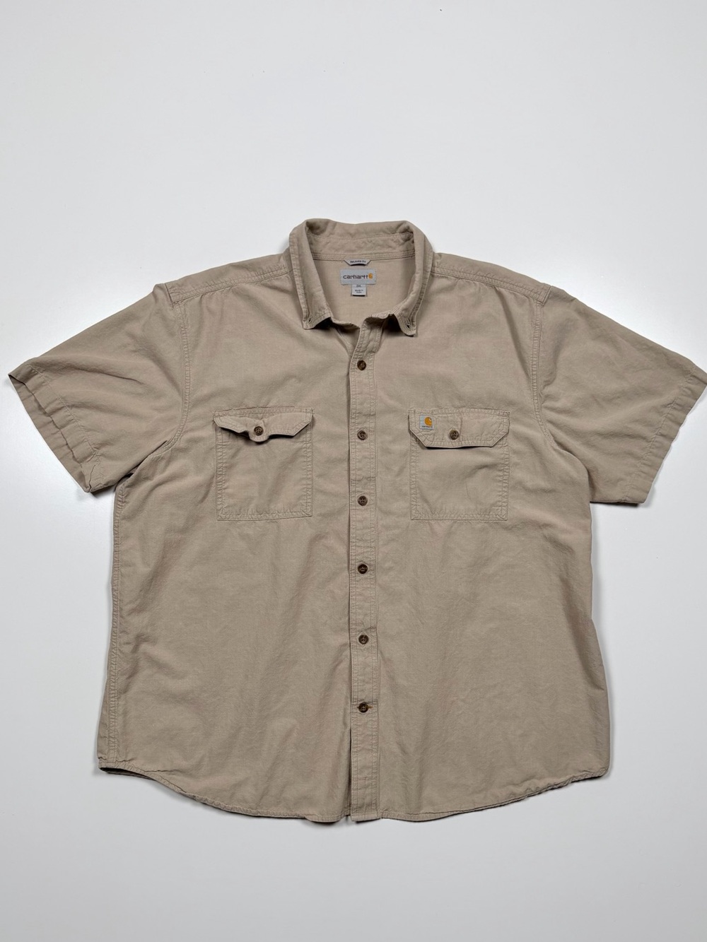 Carhartt Relaxed Fit Short Sleeve Button Up Work Shirt Tan Khaki Men’s 2XL